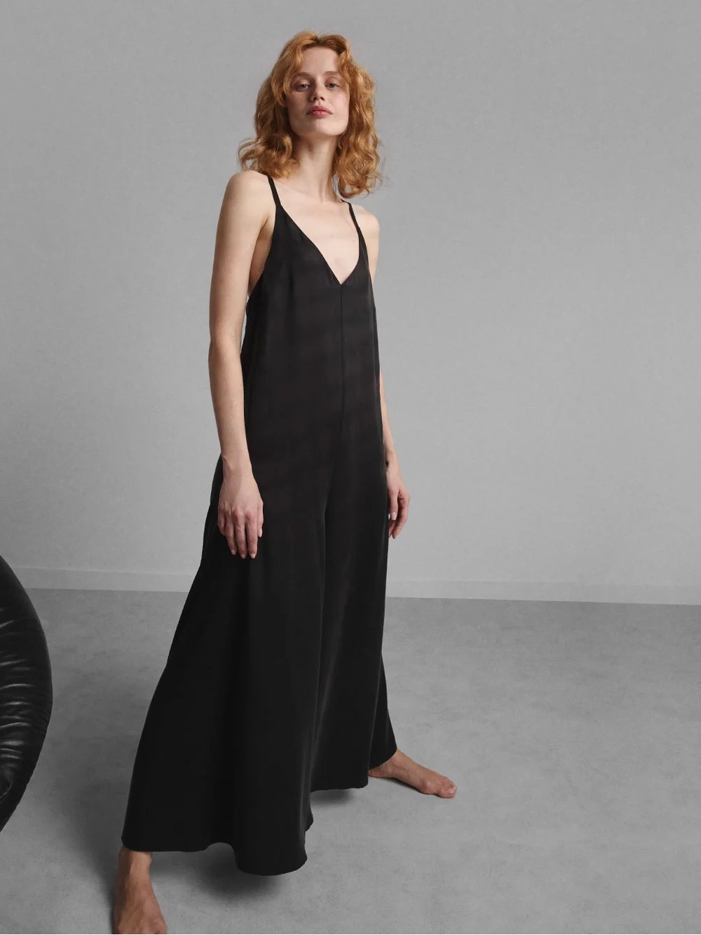 Lunya Washable Silk Elastic Strap Jumpsuit Black Size XS
